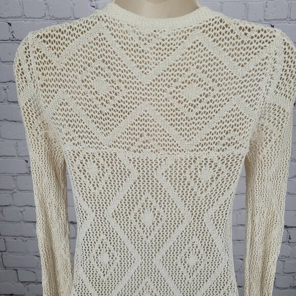 Free People Beige Crochet Sheer Buttoned Long Sleeve Cardigan Sweater Small S - Picture 11 of 15